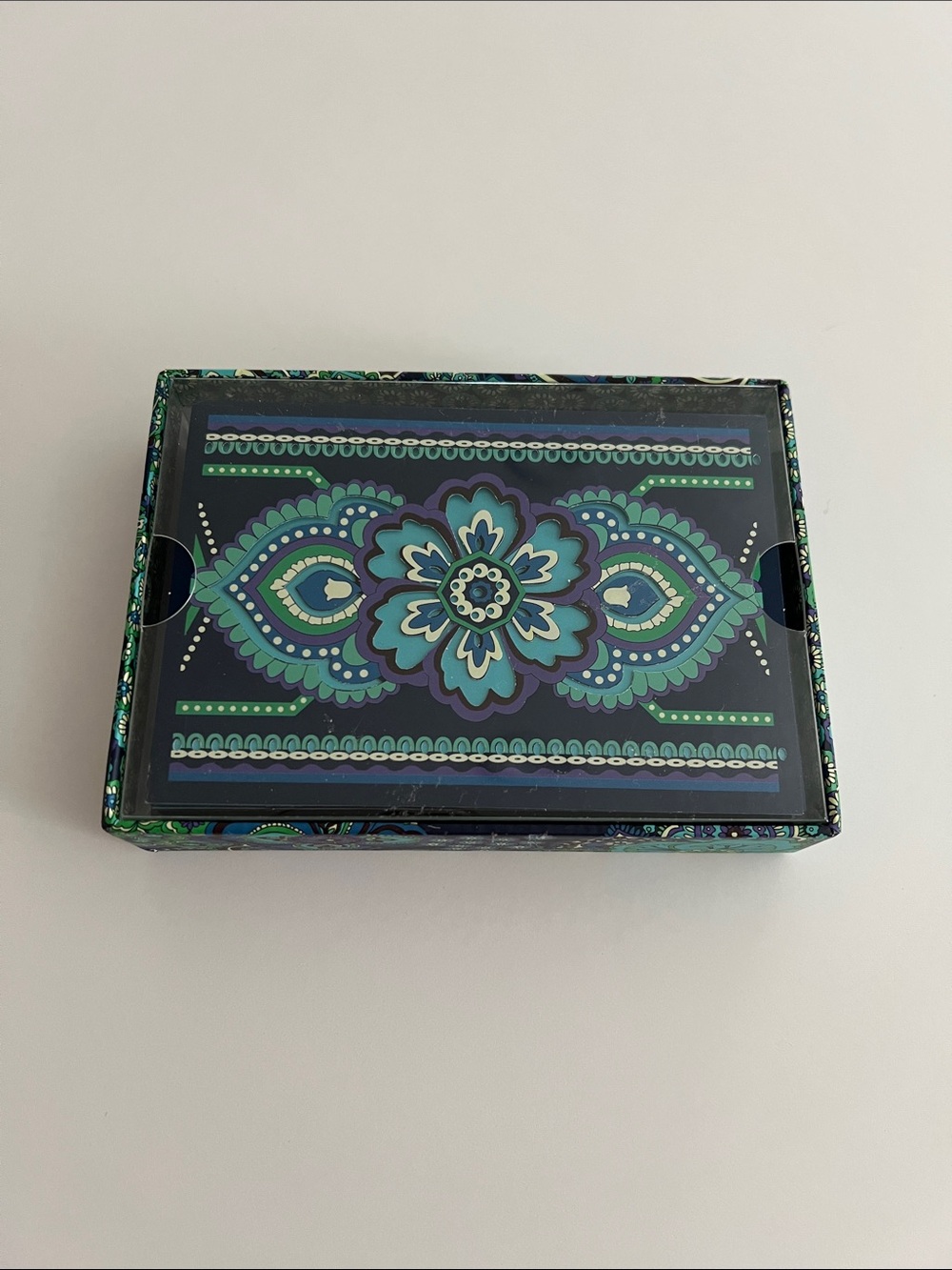 Vera Bradley Laser-Cut Note Cards in Keepsake Box in Teal & Navy